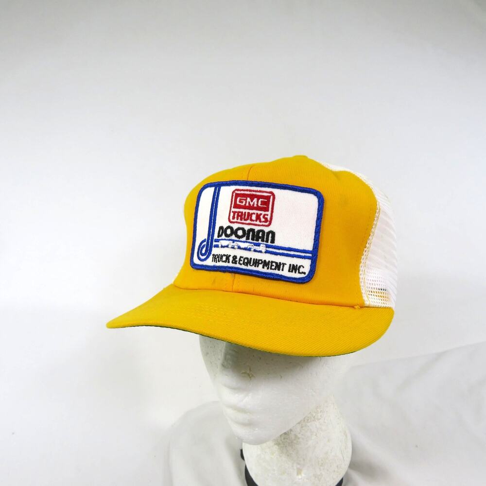 GMC Trucks Doonan Hat 1980s Trucker Mesh Cap Yellow White Made in USA Snapback